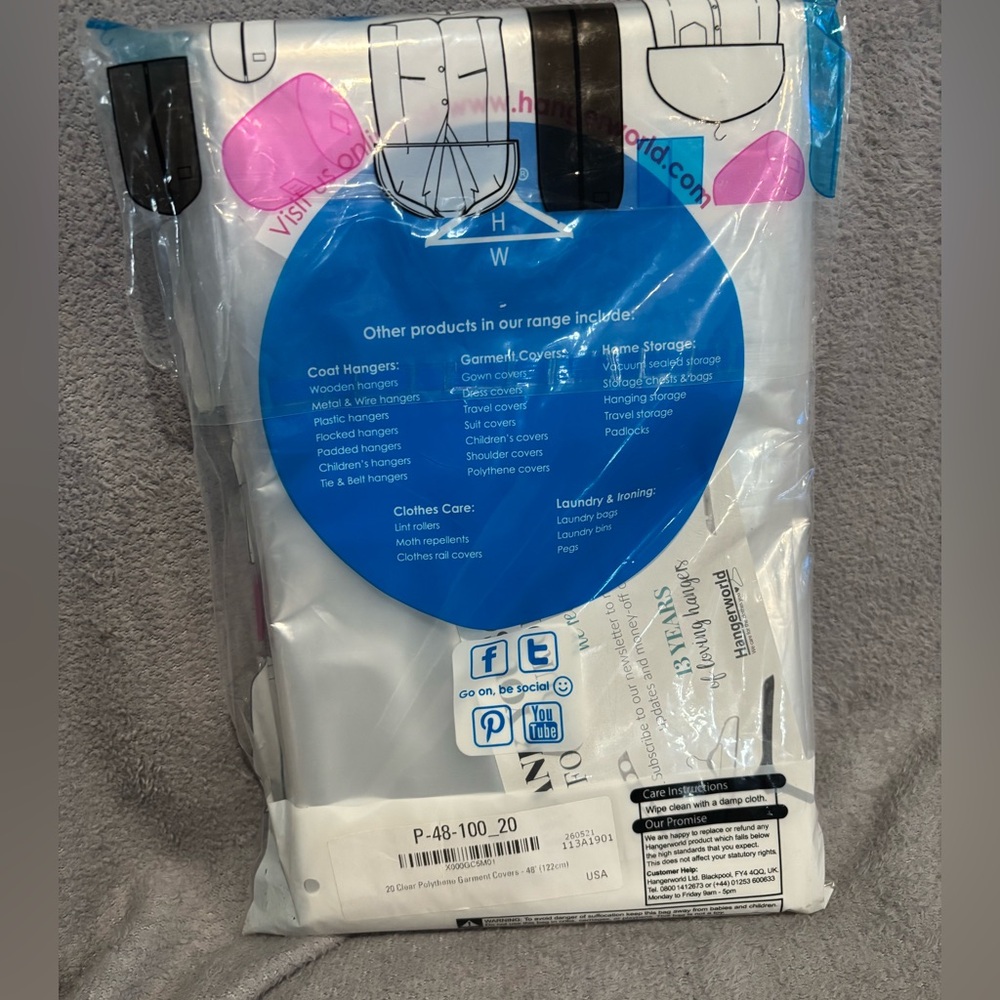 Hangerworld 20 Clear 48”‎ Dry Cleaning Laundry Polythylene Garment Clothes Cover - Picture 2 of 6